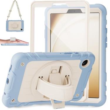 Imagem de Stweap Capa para Samsung Galaxy Tab A9 de 8,7 polegadas 2023, com alça de mão giratória 360 e alça de ombro, capa protetora para tablet Galaxy Tab A9 22.1 cm SM-X110/X115/X117 (azul gelo+branco)