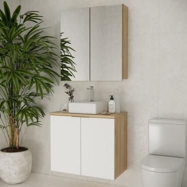 Imagem de Conjunto de Banheiro com Cuba 75cm X 145cm Marrom Carvalho / Branco