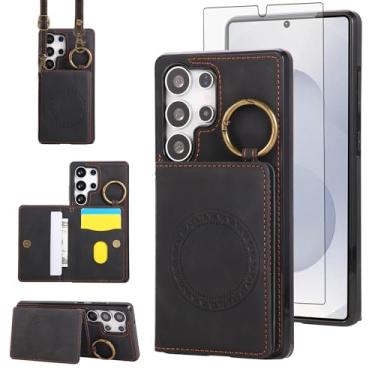 Imagem de Capa carteira compatível com Samsung Galaxy S24 Ultra 5G e protetor de tela, alça de ombro transversal, suporte para cartão, capa magnética para celular para S24Ultra S 24 24Ultra Mulheres Homens