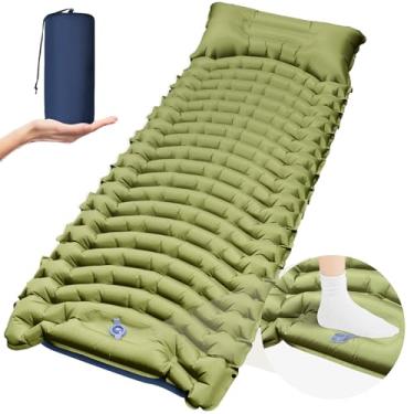 Imagem de Yamokizy Almofada de dormir para acampamento, colchão de acampamento leve com travesseiro embutido, bomba de pé, tapete inflável compacto e portátil, ideal para equipamentos de acampamento ao ar livre