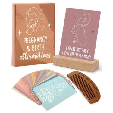 Imagem de Cartões de afirmação Levfla Pregnancy Birth com pente de madeira