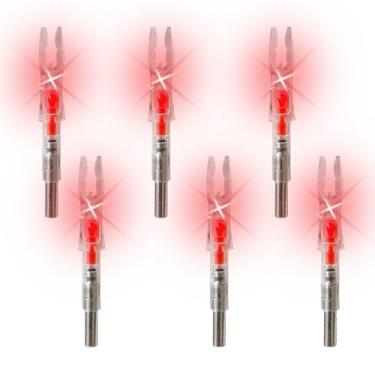 Imagem de JIANZD 6 peças de Nocks iluminados para flechas com parafusos de diâmetro interno de 0,204/5,2 mm com interruptor liga/desliga que acendem os arcos compostos para caça e tiro