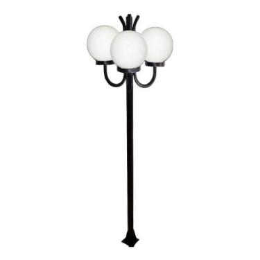 Imagem de Poste Luminária Glob Triplo Braço Cima Preto 300cm - OURO MINAS