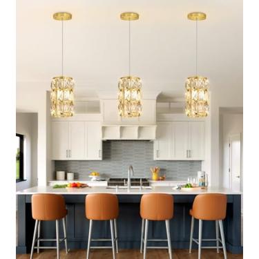 Imagem de Pacote com 3 luzes pendentes de cristal modernas para ilha de cozinha LED regulável glamoroso lustre de iluminação pendente para sala de jantar corredor lâmpada de canto preto