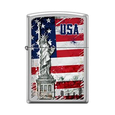 Imagem de Zippo Isqueiro - Isqueiro EUA Estátua Liberdade Bandeira Nova York Cetim Cromado À Prova de Vento #Z5159
