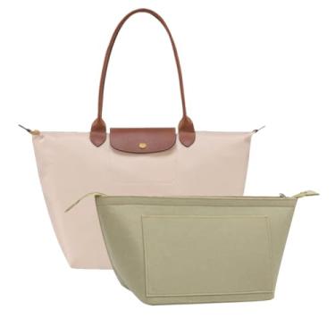 Imagem de Chispee Organizador de bolsa para bolsas, organizador de bolsa de feltro com zíper para bolso divisor Longchamp e forro interno com zíper (bege, M)