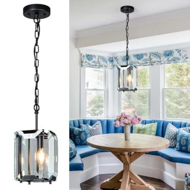 Imagem de BBLLWJ Lustres de cristal modernos pretos retangulares para casa de fazenda luminária de teto para quarto, sala de jantar, cozinha, ilha, sala de estar, hall de entrada, corredor (1 luz)