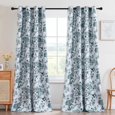 Imagem de H.VERSAILTEX Conjunto de 2 painéis de cortinas blackout com 2 painéis, estampa floral, casa de fazenda para sala de estar, cortinas para escurecimento de quarto com ilhós, tratamento de janela boho