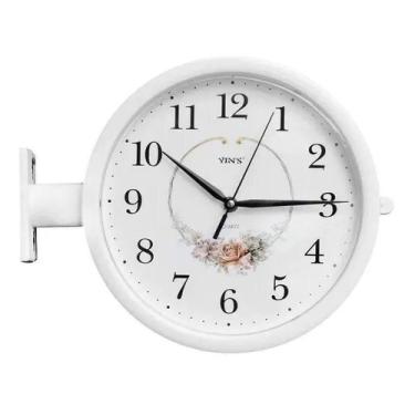 Imagem de Relogio De Parede Dupla Face Vintage Estaçao De Trem Decorativo Retro Branco Luxo