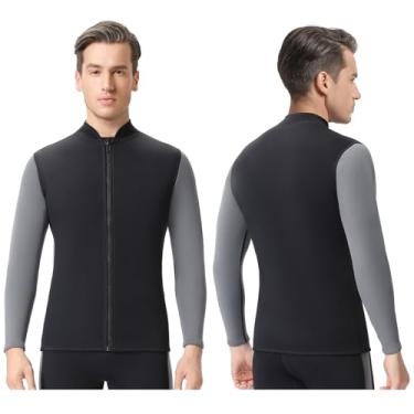 Imagem de REALON Jaqueta de mergulho para homens e mulheres, jovens, com zíper frontal, roupa de banho térmica, roupa molhada de neoprene de 2 mm, 3 mm, camisas de manga comprida para surfe, mergulho, caiaque
