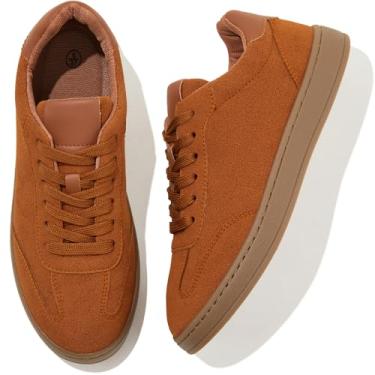 Imagem de Adokoo Tênis feminino de camurça, preto, cinza, marrom, casual, cano baixo, cadarço, Marrom, 34