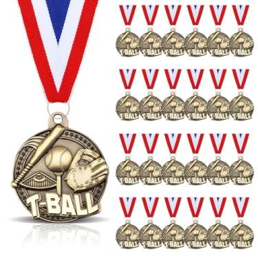 Imagem de Cunno 24 peças medalhas de ouro em massa fitas de prêmio de 5 cm com tema esportivo troféu de medalha de metal para torneios do dia do time presentes de vencedores de festa de aniversário (T-Ball)