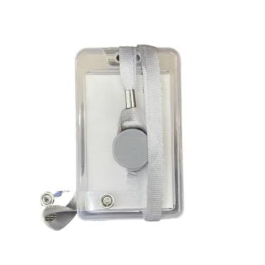 Imagem de Porta cartão crachá com cordão Suporte de plástico para cartão retrátil(cinza)