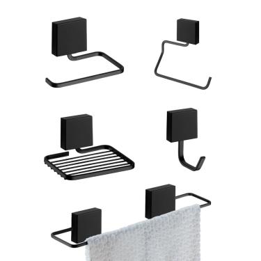Imagem de Kit Organizador de Banheiro Adesivo Fixare Preto 10071E