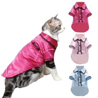 Imagem de apott Pacote com 3 pijamas para filhotes, camisetas para cães, gatos, duas pernas, roupa de dormir macia para animais de estimação, roupas para festa de aniversário, uso interno, rosa + azul, PP