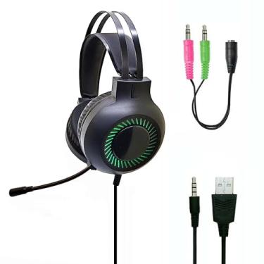 Imagem de Getgold Fone de ouvido para jogos com luzes LED RGB, som estéreo, microfone ajustável, USB e áudio de 3,5 mm, preto