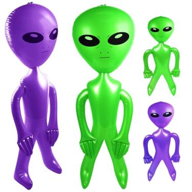 Imagem de 4 PCS 63 Inch Giant Inflatable Alien 31.5 Inch Jumbo Blow Up Alien Green Inflatable Toy for Space Party Decoration UFO Theme Spaceship Party Birthday Halloween Easter Christmas Home, Green Purple