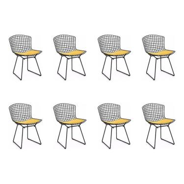 Imagem de Kit 8 Cadeiras Bertoia Preta Com Assento Amarelo