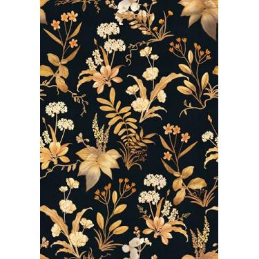 Imagem de Simon&Siff Papel de parede vintage descasque e cole papel de contato preto dourado floral flores silvestres papel de parede botânico removível para locatários 44 x 12 m