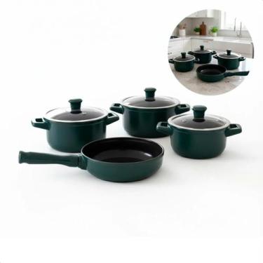 Imagem de Jogo De Panela 4 Peças 100 Cerâmica Vai Ao Forno Frigideira Verde Fosc