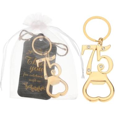 Imagem de 24 peças 75º chaveiro de ouro abridor de garrafas, lembrancinhas de festa de aniversário para convidados, 75º abridor de garrafas de cerveja a granel para lembranças de aniversário de aniversário