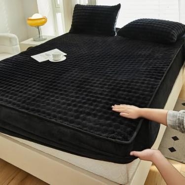 Imagem de Colcha protetora de colchão de veludo, macia, quente, luxuosa, macia, confortável, com bolso profundo, tamanho king/queen/casal/solteiro/caqui ||200 x 220 cm (conjunto de 3 peças)