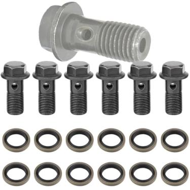 Imagem de Parafuso banjo M10x1.0 6 peças, 22 mm de comprimento único parafuso banjo adaptador de encaixe de freio com 12 peças arruelas de cobre, parafuso adaptador de encaixe de freio, mangueira hidráulica de