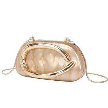 Imagem de Bolsa clutch de acrílico para mulheres, clássica, redonda, acrílica, noturna, vintage, metal, guidão, bolsa para festa de casamento, formatura, Marrom 8