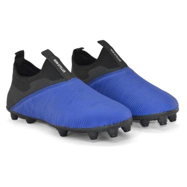 Imagem de New Styllus, Chuteira Calce Fácil, Futebol Campo Gramado, Azul/Preto, 38, Par