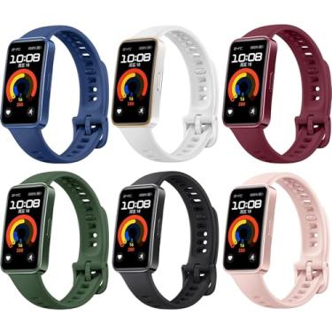 Imagem de Z.DuDuZAZA Pulseiras esportivas compatíveis com Huawei Band 10/9/8, pulseira de reposição de TPU macio multicolorido com adaptador de conexão de metal (conjunto B)