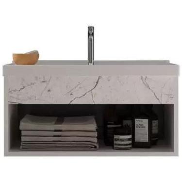 Imagem de Gabinete Banheiro Cuba E Nicho Suspenso Branco Marmorizado