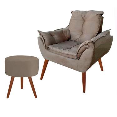 Imagem de Poltrona Decorativa Para Quarto Suede Capuccino + Puff Banco
