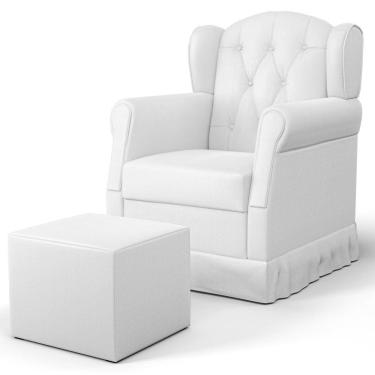 Imagem de Poltrona de Amamentação e Descanso Fixa com Puff Lucy P04 Sintético Branco - Mpozenato