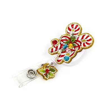 Imagem de Carretel de crachá de bengala doce vintage de Natal retrátil com clipe de identificação para enfermeiras RN CNA, professores, escritório