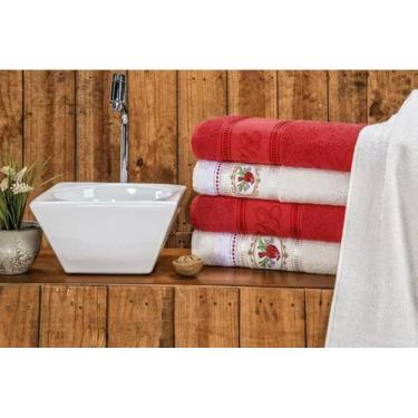 Imagem de Toalhas de Banho em Algodão Bordado 5 Peças Vermelho