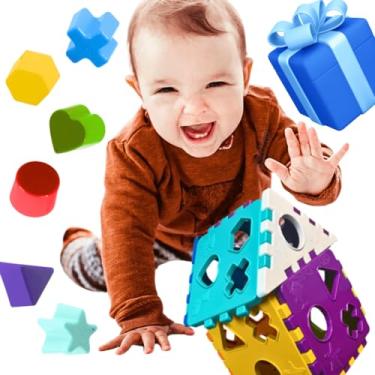 Imagem de Brinquedos educativos casa kit cubos encaixe de montar e desmontar casinha baby desenvolvimento bebê 12 meses menino menina sensorial pedagógico didático dia das crianças