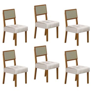 Imagem de Conjunto 6 Cadeiras para Sala de Jantar Pés em Madeira Maciça Liz Palha/Cinza/Freijó