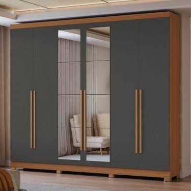 Imagem de Guarda-Roupa Casal Girard  6 Portas 3 Gavetas com Espelho Canela/Grafite - Kappesberg