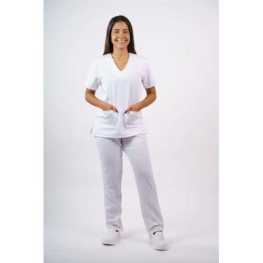 Imagem de Pijama Feminino Oxford Branco - Conjunto Hospitalar Scrub - Toka Brasi