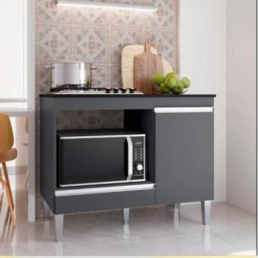 Imagem de Balcão Para Cooktop Carla 4 ou 5 Bocas 1 Porta Cinza - Ajl Moveis