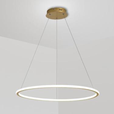 Imagem de Lustre redondo moderno com pingente de anel LED, luminária de teto nórdica suspensa, luminária de mesa de jantar 6000K, lustre branco frio suspenso para sala de estar, cozinha e quarto