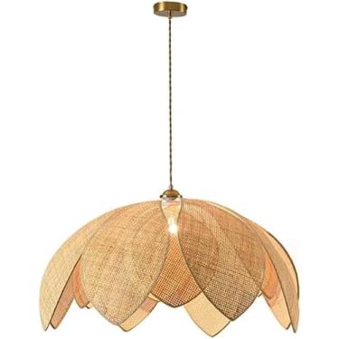 Imagem de Luminárias pendentes rústicas retrô de corda de cânhamo, lustre de cesta de gaiola de vime trançado à mão, lustre de vime com flores boho compatível com corredor, entrada, cozinha, lâmpadas