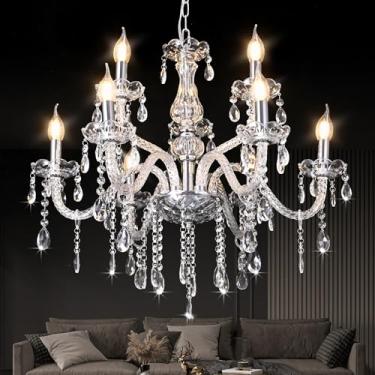 Imagem de MALOSA Lustres de cristal transparente, lustre grande de vidro com 9 luzes para quarto, sala de jantar, sala de estar, camada dupla 67 cm