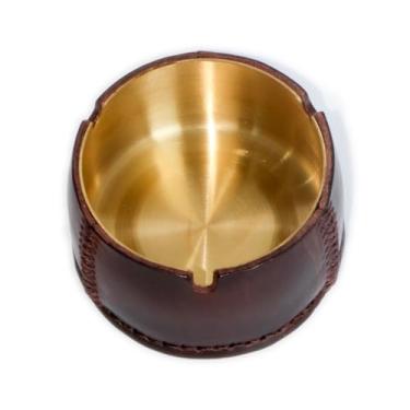 Imagem de Cinzeiro de couro feito à mão de luxo para uso interno - envolto em couro bovino, núcleo de aço inoxidável - peça de decoração de casa, bar e hotel (marrom expresso)