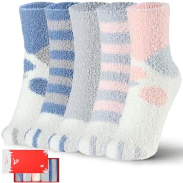Imagem de Meias felpudas femininas fofas com pata de gato, 5 pares de meias de pelúcia fofas e aconchegantes com caixa de presente para mulheres e meninas, Shr-mz-04, 5