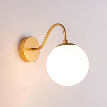 Imagem de Luminária de parede estilo americano com acabamento dourado/preto E26/E27, luminária de parede de ferro com cúpula de vidro para decoração interna, lanterna de parede adequada para decoração