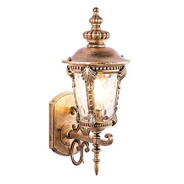 Imagem de Luminária de parede externa, luminária vintage de parede, luminária de parede para varanda com cúpula de vidro d'água, soquete E27, luminária de parede para entrada de varanda (cor: bronze,