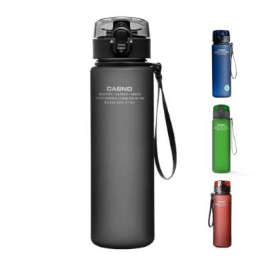 Imagem de Garrafas de água de 590 ml com botão bloqueado, garrafa fosca com uma mão, 100% à prova de vazamento, bico direto sem palha, terno esportivo, escritório, escola, viagem, ioga, academia, cinza