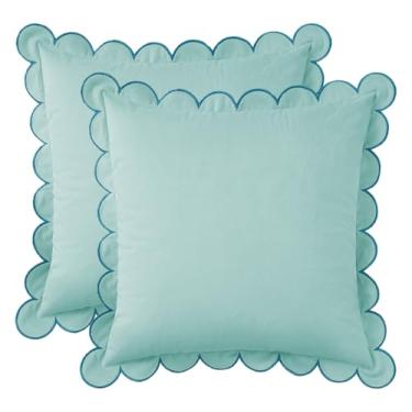 Imagem de MONDAY MOOSE Capas de almofada decorativas, conjunto de 2 designs de borda redonda recortada de veludo macio, misture e combine para decoração de casa, almofadas não incluídas (azul claro, 40,6 x 40,6