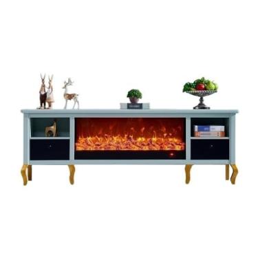 Imagem de Lareira Decorativa Suporte de TV com lareira 78,7" para sala estar, centro entretenimento elétrica LED, gavetas armazenamento e prateleiras